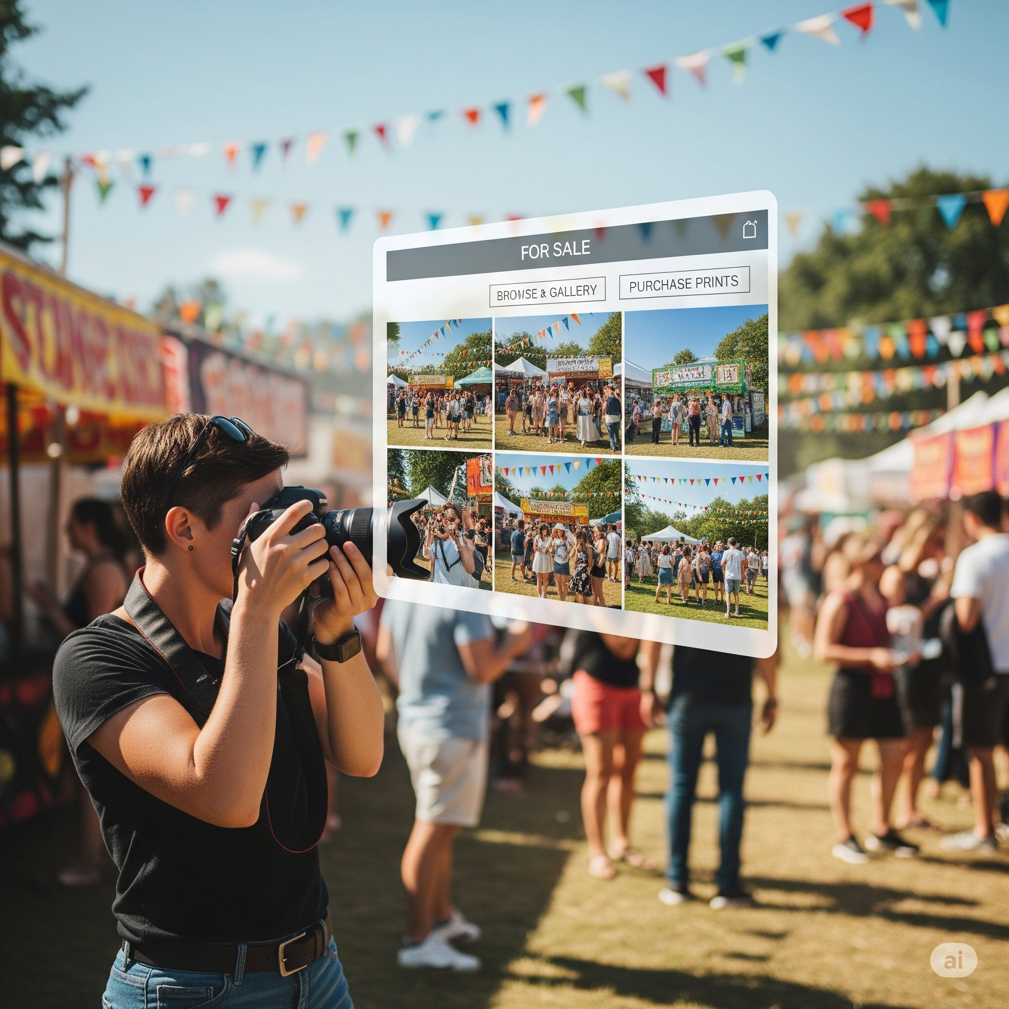 Fotógrafo mostrando a un cliente una galería online de fotos en una tablet.